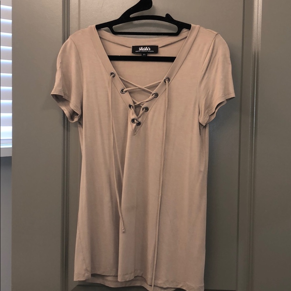 Lulus Beige Lace up top